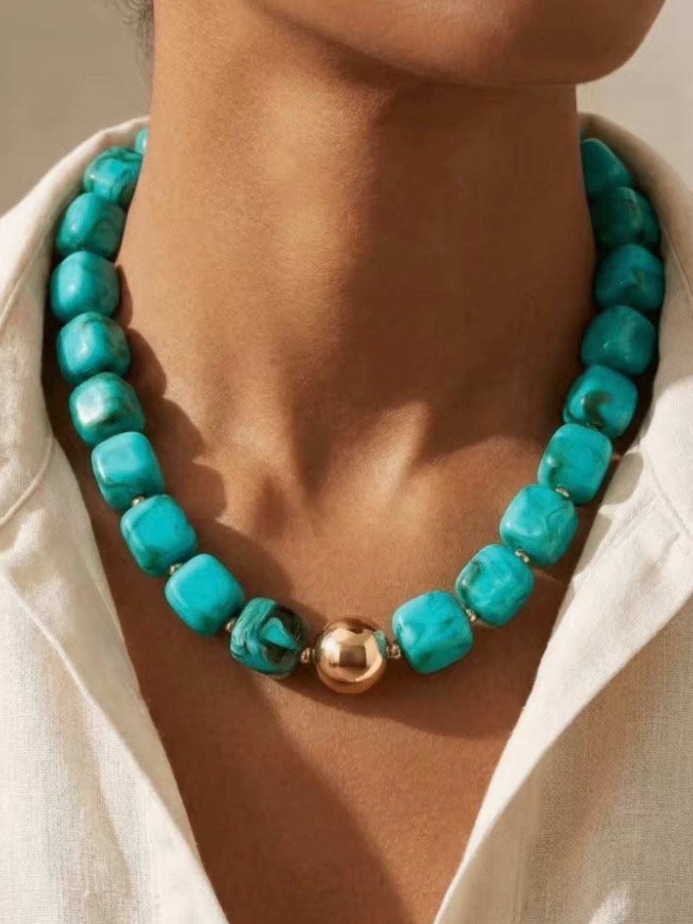 Turquoise Beaded Statement Necklace - Women Jewelry